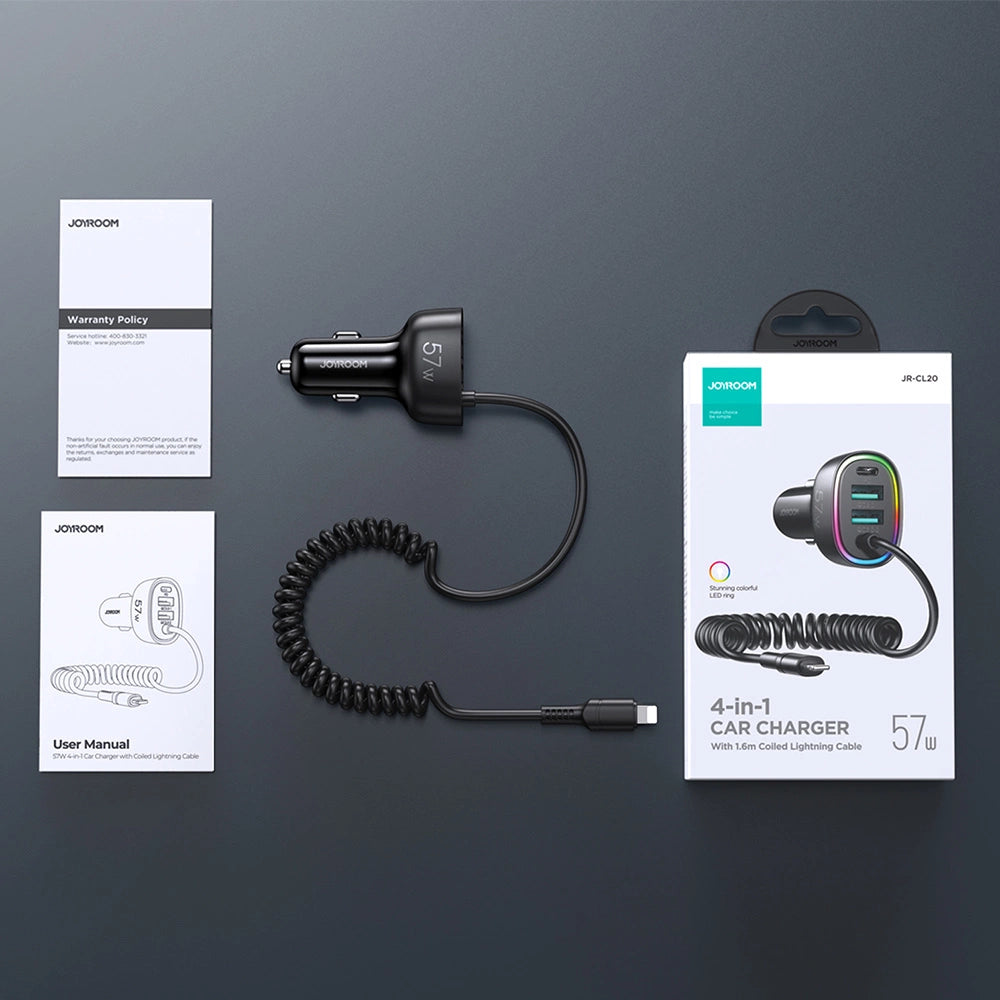 Joyroom fast car charger 4 in 1 PD, QC3.0, AFC, FCP with Lightning cable 1.6m 57W black (JR-CL20)_8