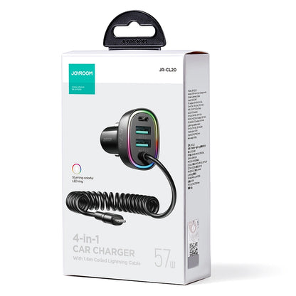 Joyroom fast car charger 4 in 1 PD, QC3.0, AFC, FCP with Lightning cable 1.6m 57W black (JR-CL20)_4