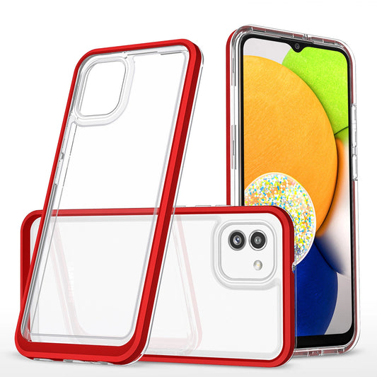 Clear 3in1 case for Samsung Galaxy A03 silicone cover with frame red_0