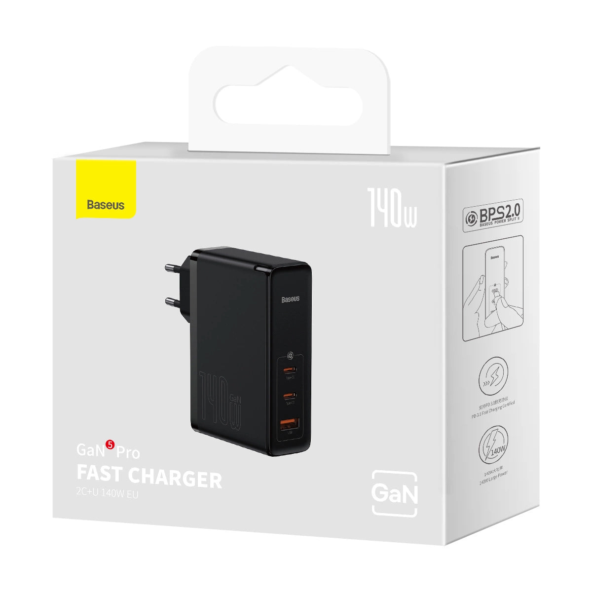 Wall charger Baseus GaN5 Pro 2xUSB-C + USB, 140W (black)_8