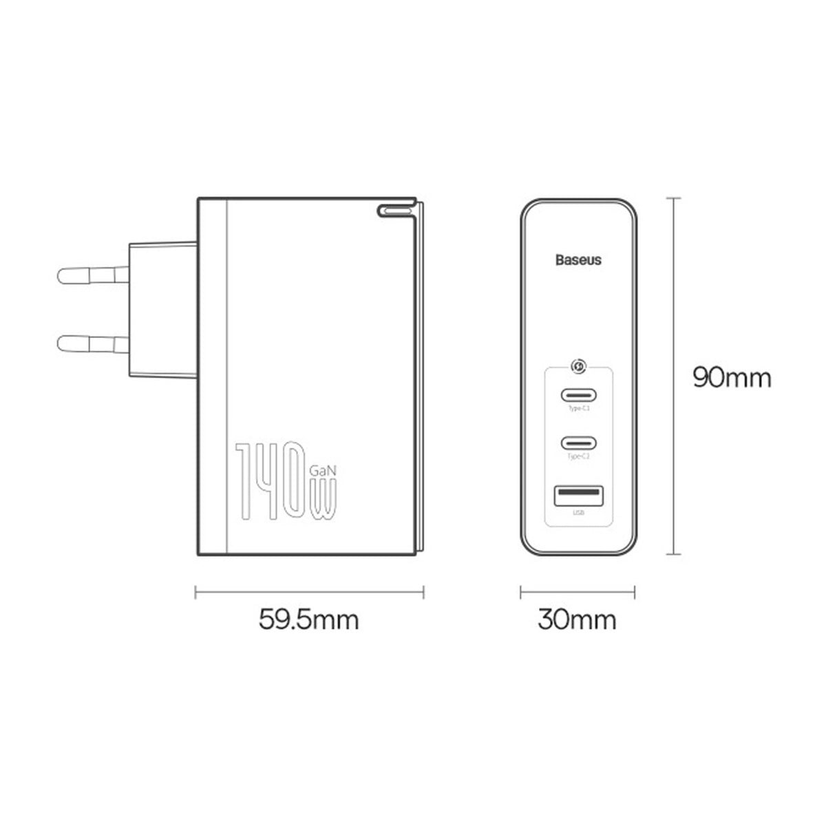 Wall charger Baseus GaN5 Pro 2xUSB-C + USB, 140W (black)_31