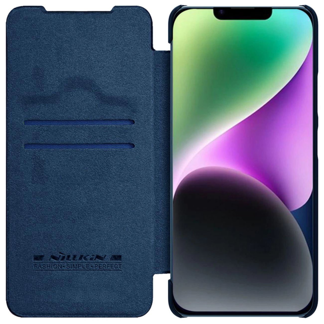 Nillkin Qin Leather Pro Case iPhone 14 Plus Camera Cover Holster Cover Flip Case Blue_1