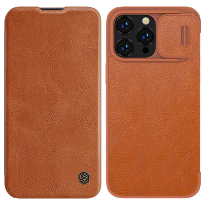 Nillkin Qin Leather Pro Case iPhone 14 Pro Max Camera Cover Holster Cover Flip Case Brown_0
