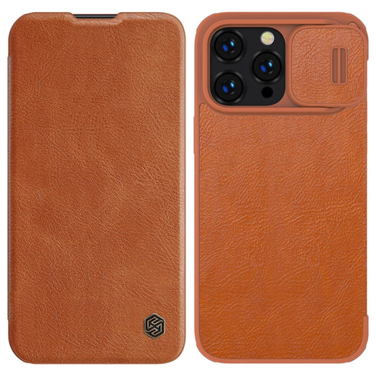 Nillkin Qin Leather Pro Case iPhone 14 Pro Max Camera Cover Holster Cover Flip Case Brown_0