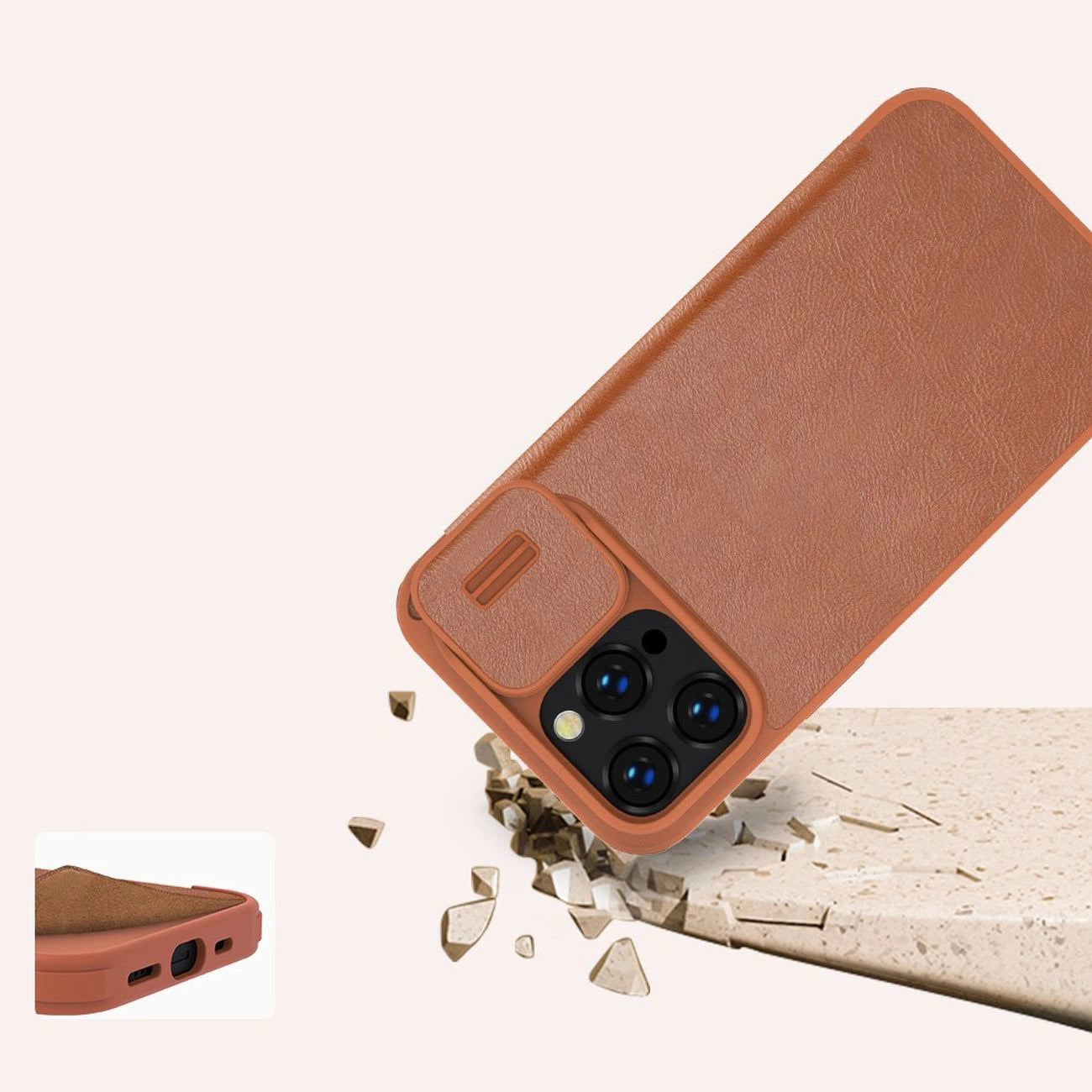 Nillkin Qin Leather Pro Case iPhone 14 Pro Max Camera Cover Holster Cover Flip Case Brown_14