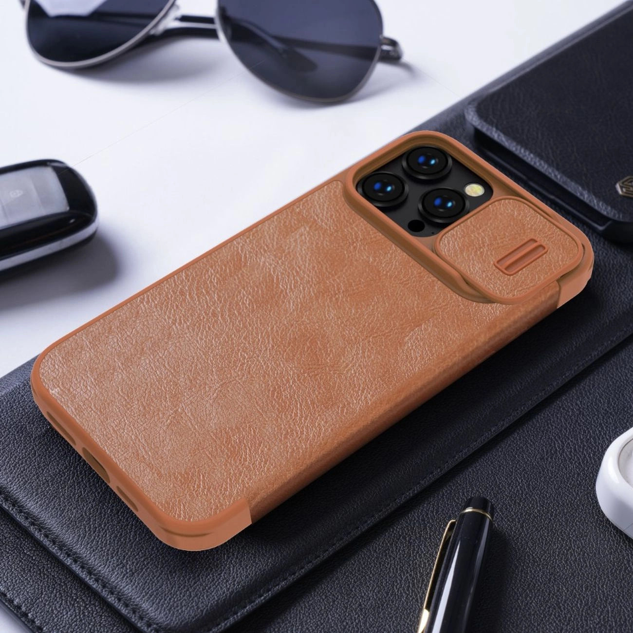 Nillkin Qin Leather Pro Case iPhone 14 Pro Max Camera Cover Holster Cover Flip Case Brown_19