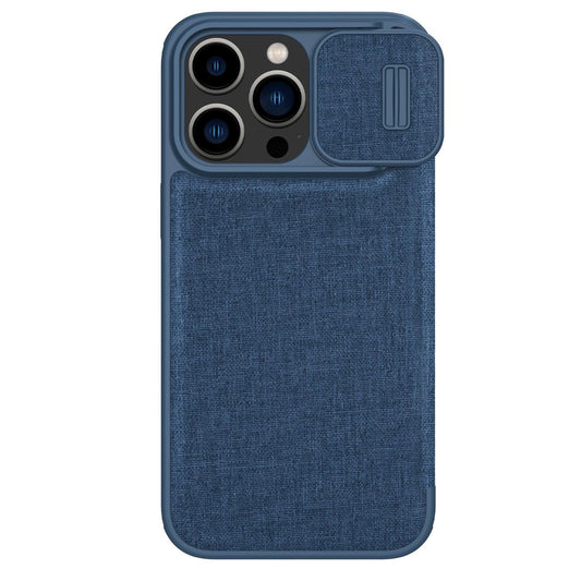 Nillkin Qin Cloth Pro Case Case for iPhone 14 Pro Max Camera Cover Holster Cover Flip Case Blue_0