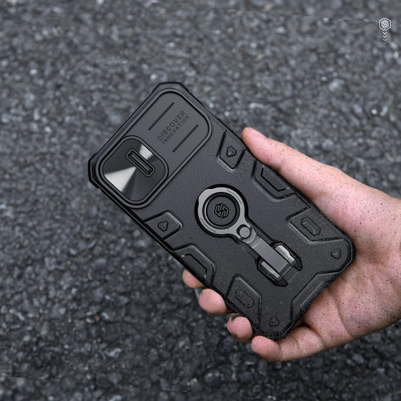 Nillkin CamShield Armor Pro Magnetic Case iPhone 14 Plus MagSafe armored cover stand ring black_8