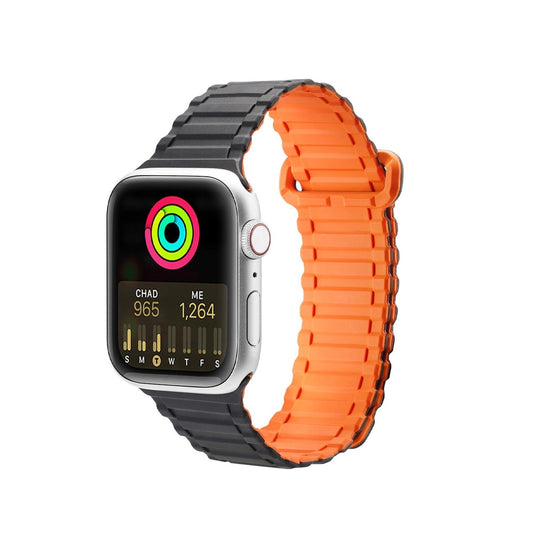 Dux Ducis Strap (Armor Version) Apple Watch SE Strap, 9, 8, 7, 6, 5, 4, 3, 2, 1 (41, 40, 38 mm) Silicone Magnetic Band Bracelet Black/Orange_0