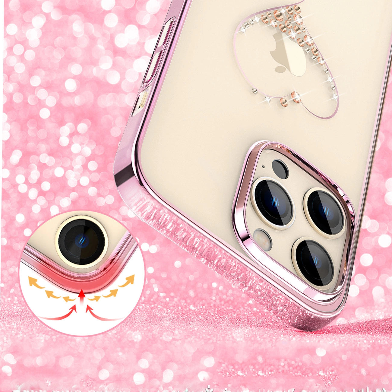 Silicone case with Swarovski crystals Kingxbar Wish Series for iPhone 14 Plus - pink_2