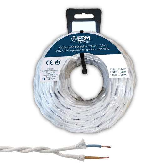 Carretel de cabo paralelo tÃªxtil tranÃ§ado h05vv-f 2 x 1,50 mmÂ² branco, 5 m_0