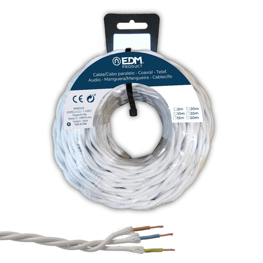 Carretel de cabo paralelo tÃªxtil tranÃ§ado h05vv-f 3 g 1,50 mmÂ² branco, 5 m_0