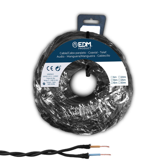Carretel de cabo paralelo tÃªxtil tranÃ§ado h05vv-f 2 x 1,50 mmÂ² preto, 5 m_0