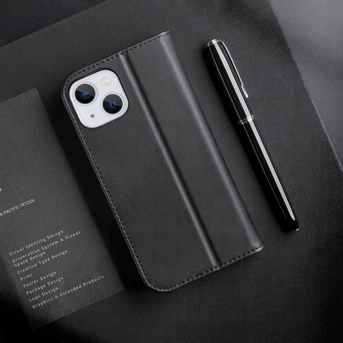 Dux Ducis Hivo Leather Flip Cover Genuine Leather Wallet for Cards and Documents iPhone 14 Plus Black_11