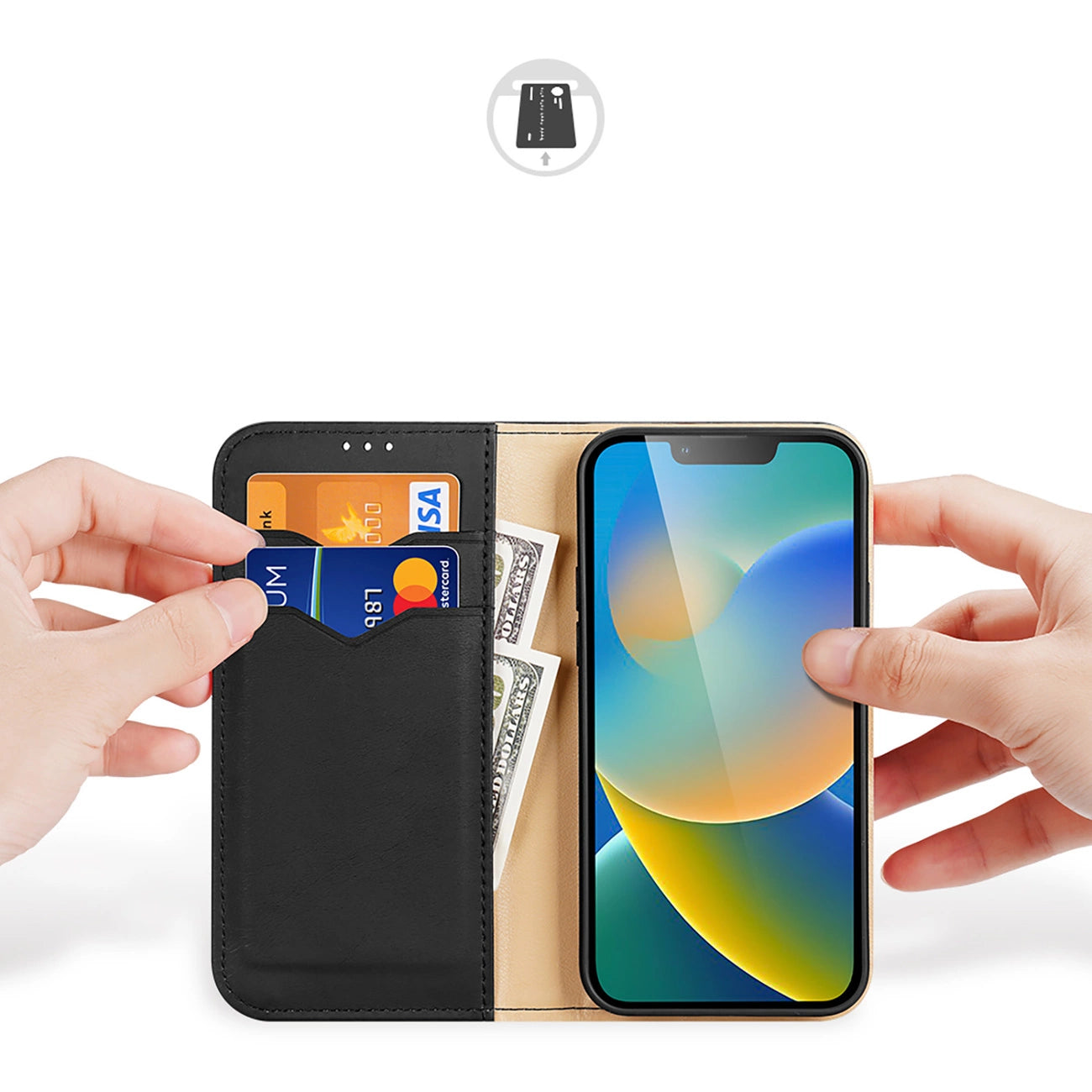 Dux Ducis Hivo Leather Flip Cover Genuine Leather Wallet for Cards and Documents iPhone 14 Plus Black_1
