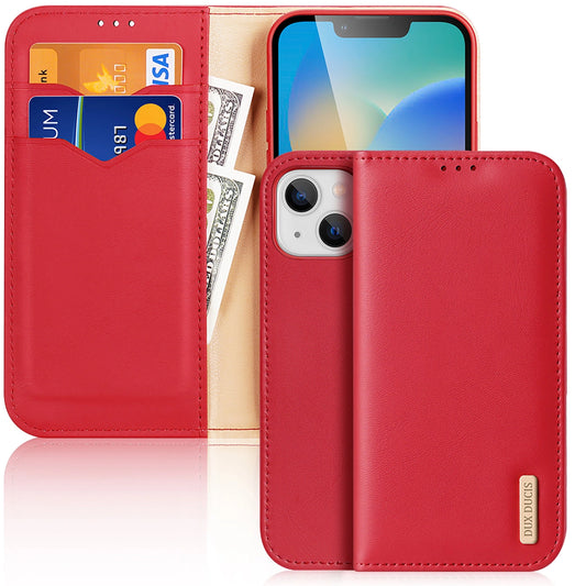 Dux Ducis Hivo Leather Flip Cover Genuine Leather Wallet for Cards and Documents iPhone 14 Plus Red_0