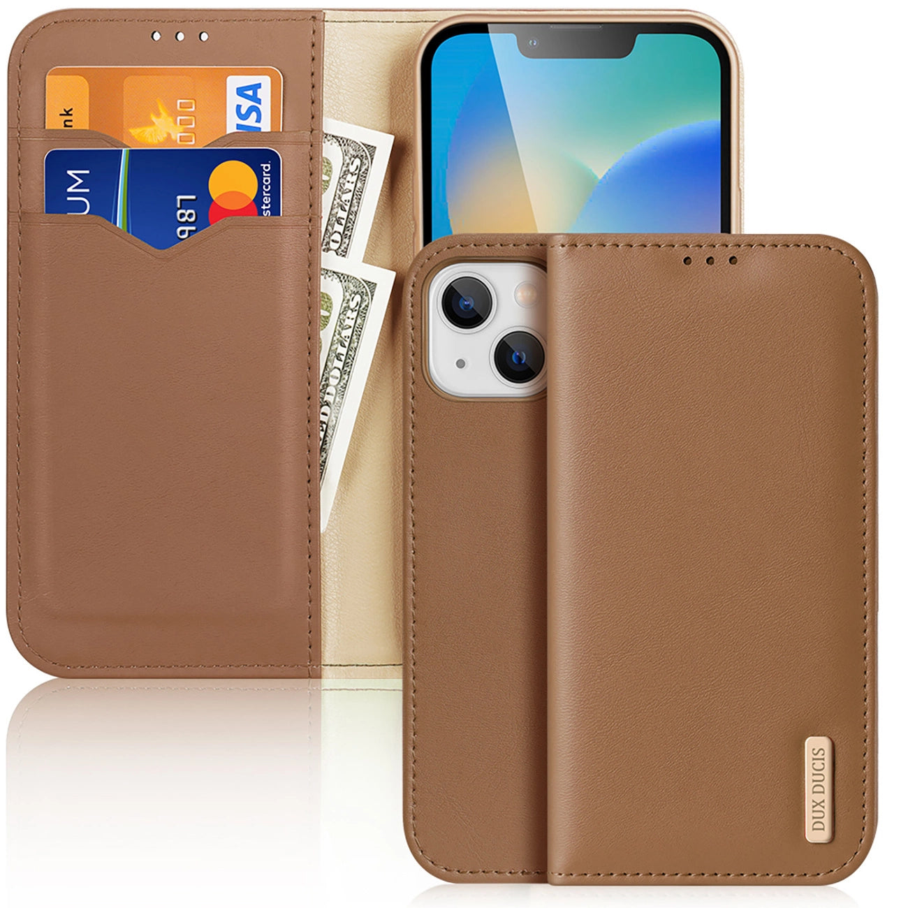 Dux Ducis Hivo Leather Flip Cover Genuine Leather Wallet for Cards and Documents iPhone 14 Plus Brown_0