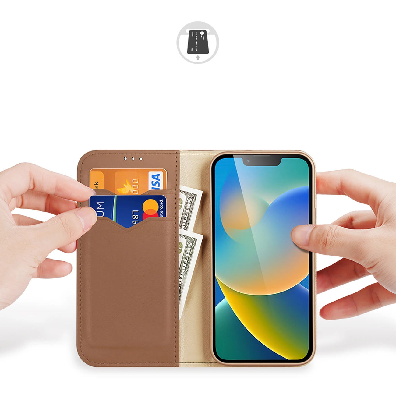Dux Ducis Hivo Leather Flip Cover Genuine Leather Wallet for Cards and Documents iPhone 14 Plus Brown_1