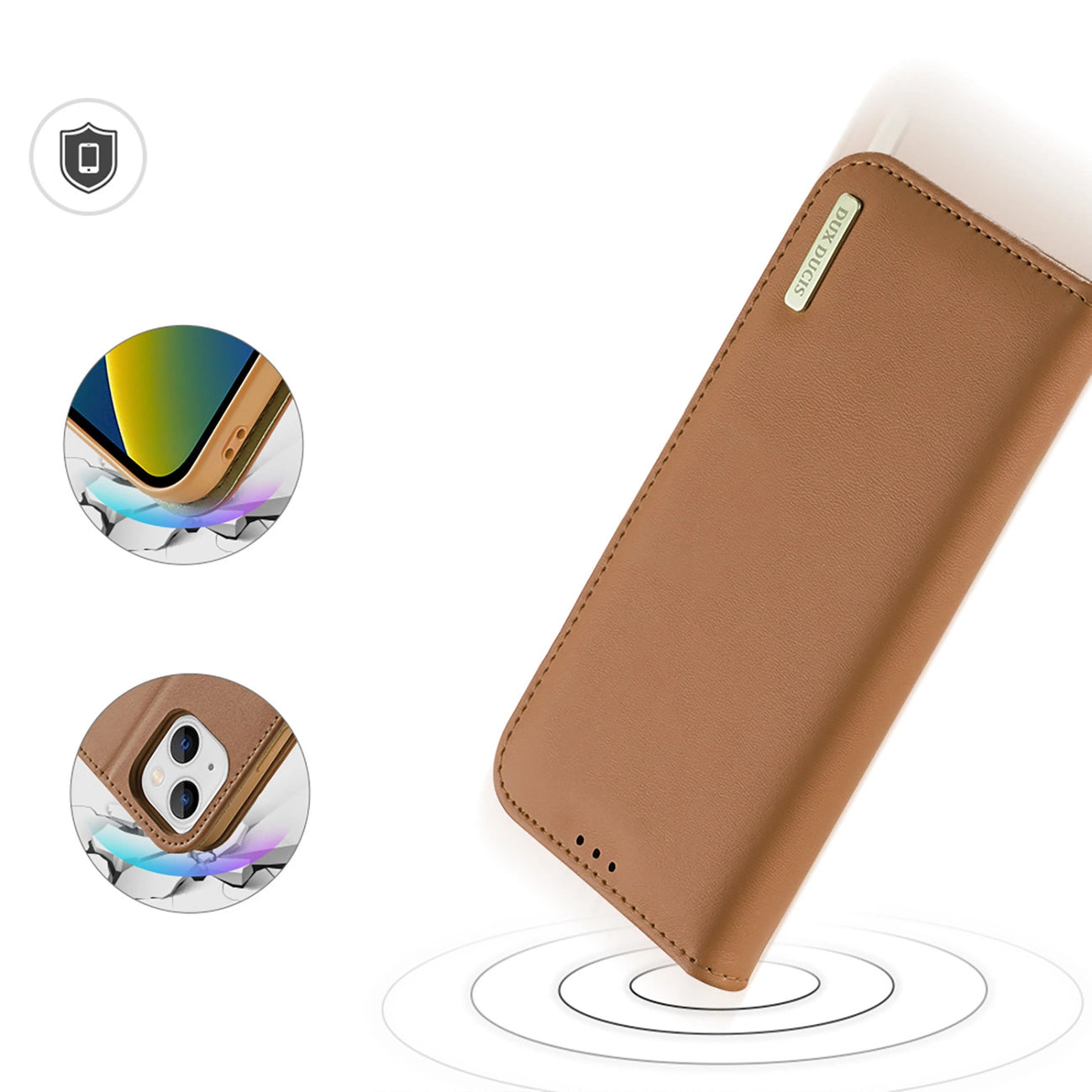 Dux Ducis Hivo Leather Flip Cover Genuine Leather Wallet for Cards and Documents iPhone 14 Plus Brown_3