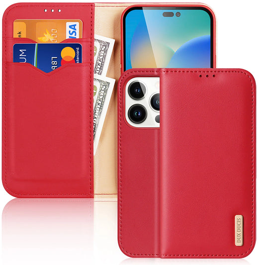 Dux Ducis Hivo Leather Flip Cover Genuine Leather Wallet for Cards and Documents iPhone 14 Pro Red_0