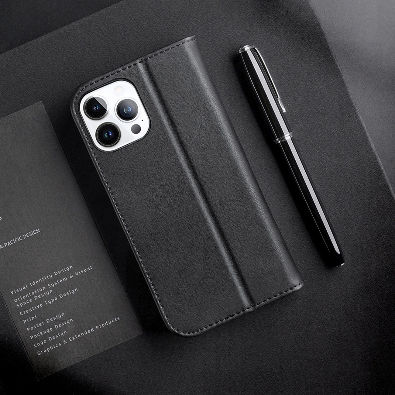 Dux Ducis Hivo Leather Flip Cover Genuine Leather Wallet for Cards and Documents iPhone 14 Pro Max Black_11
