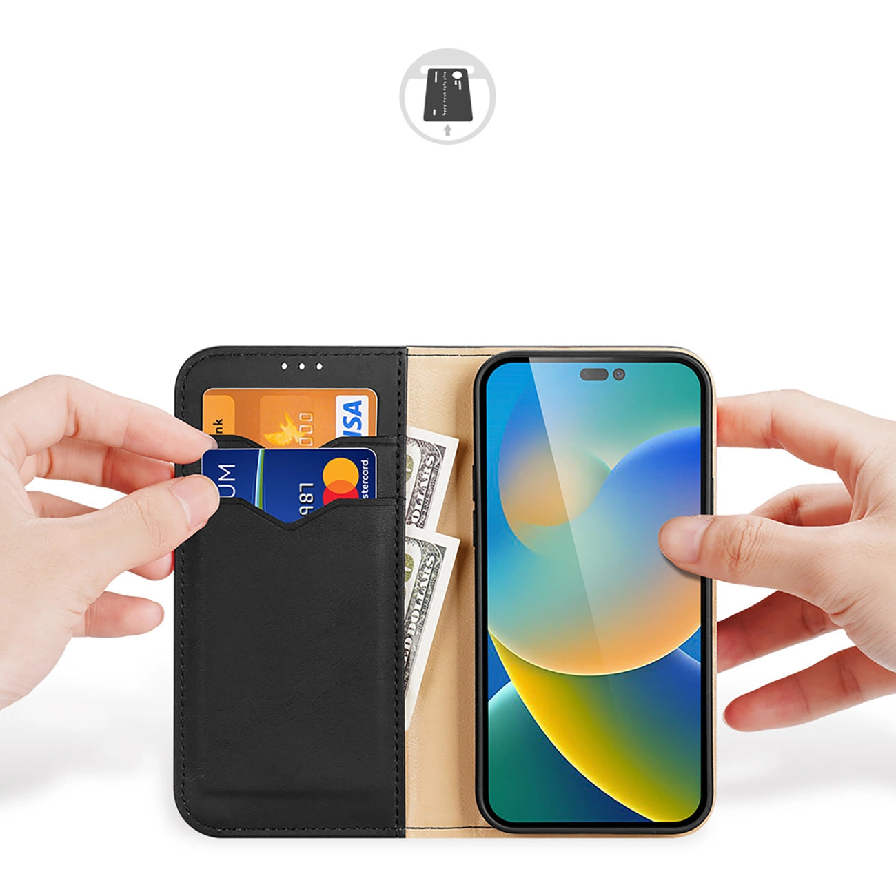 Dux Ducis Hivo Leather Flip Cover Genuine Leather Wallet for Cards and Documents iPhone 14 Pro Max Black_1