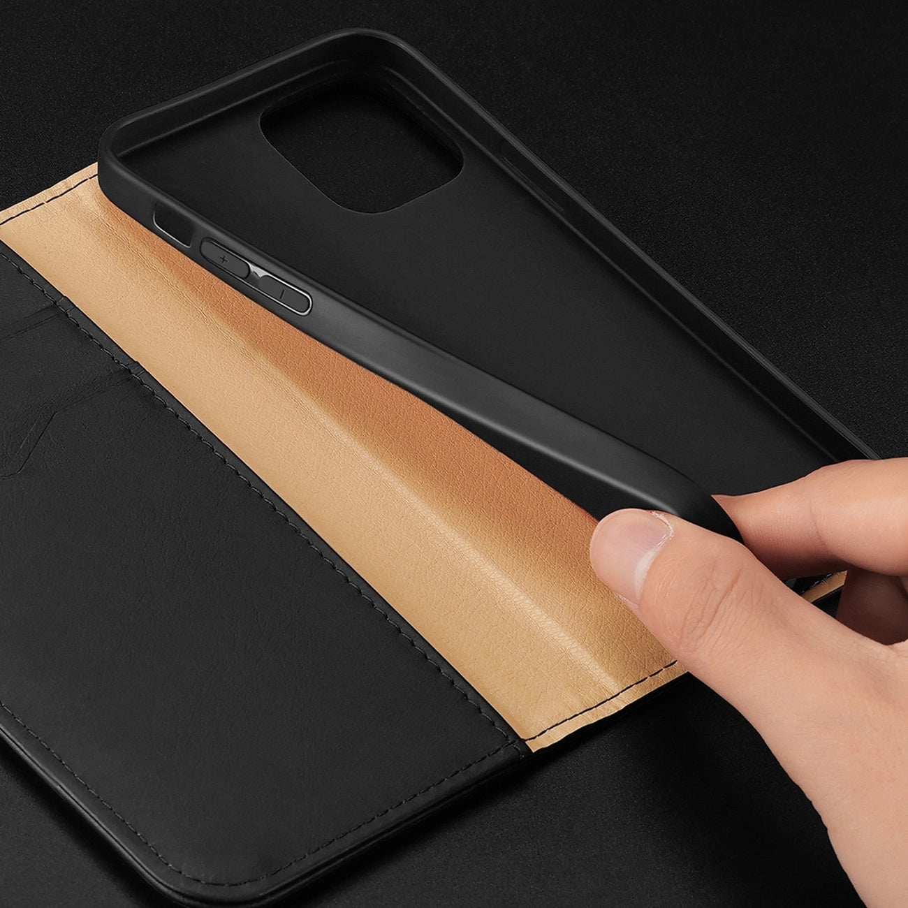 Dux Ducis Hivo Leather Flip Cover Genuine Leather Wallet for Cards and Documents iPhone 14 Pro Max Black_22