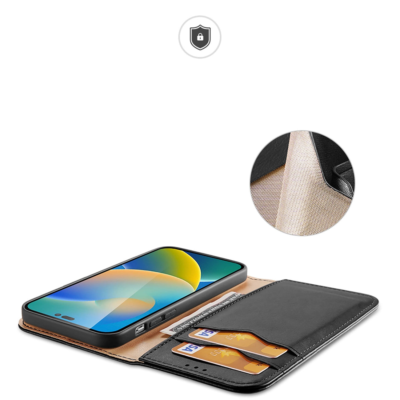 Dux Ducis Hivo Leather Flip Cover Genuine Leather Wallet for Cards and Documents iPhone 14 Pro Max Black_7