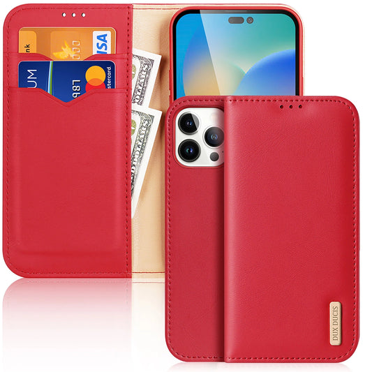Dux Ducis Hivo Leather Flip Cover Genuine Leather Wallet for Cards and Documents iPhone 14 Pro Max Red_0