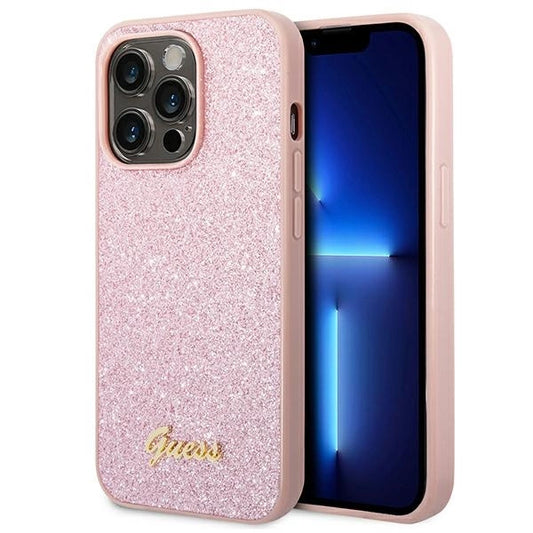 Guess GUHCP14XHGGSHP iPhone 14 Pro Max 6,7" różowy/pink hard case Glitter Script_0