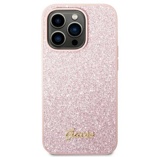 Guess GUHCP14XHGGSHP iPhone 14 Pro Max 6,7" różowy/pink hard case Glitter Script_2