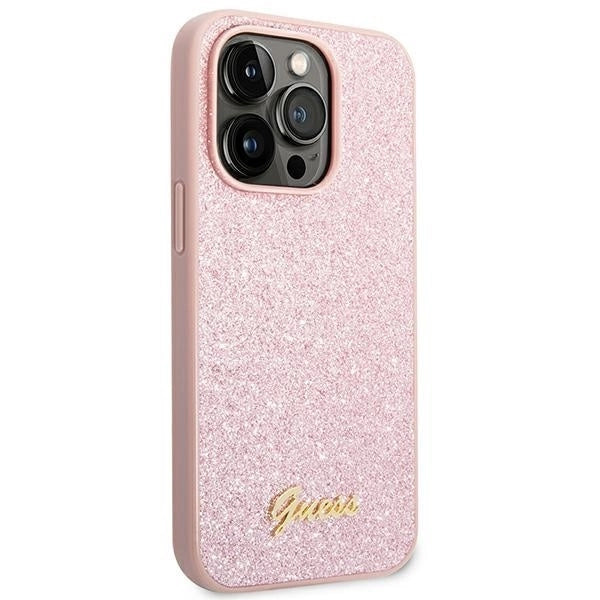 Guess GUHCP14XHGGSHP iPhone 14 Pro Max 6,7" różowy/pink hard case Glitter Script_3