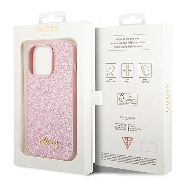 Guess GUHCP14XHGGSHP iPhone 14 Pro Max 6,7" różowy/pink hard case Glitter Script_7