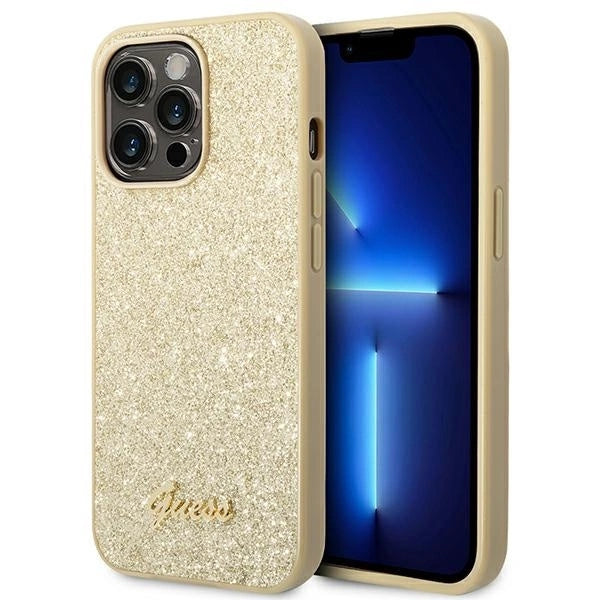 Guess GUHCP14LHGGSHD iPhone 14 Pro 6,1" złoty/gold hard case Glitter Script_0