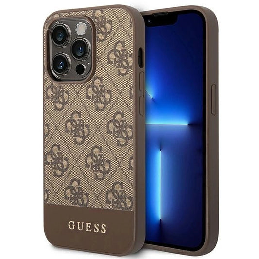 Guess GUHCP14LG4GLBR iPhone 14 Pro 6,1" brązowy/brown hard case 4G Stripe Collection_0