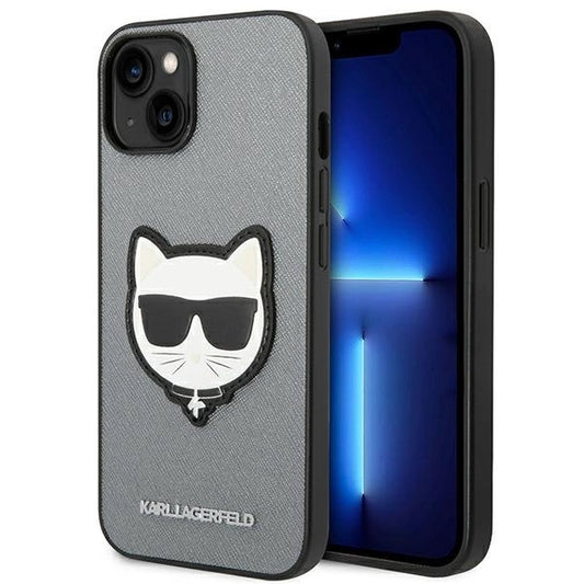 Karl Lagerfeld KLHCP14SSAPCHG iPhone 14 6,1" hardcase srebrny/silver Saffiano Choupette Head Patch_0