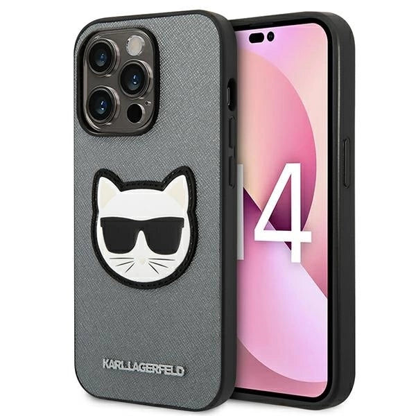 Karl Lagerfeld KLHCP14LSAPCHG iPhone 14 Pro 6,1" hardcase srebrny/silver Saffiano Choupette Head Patch_0