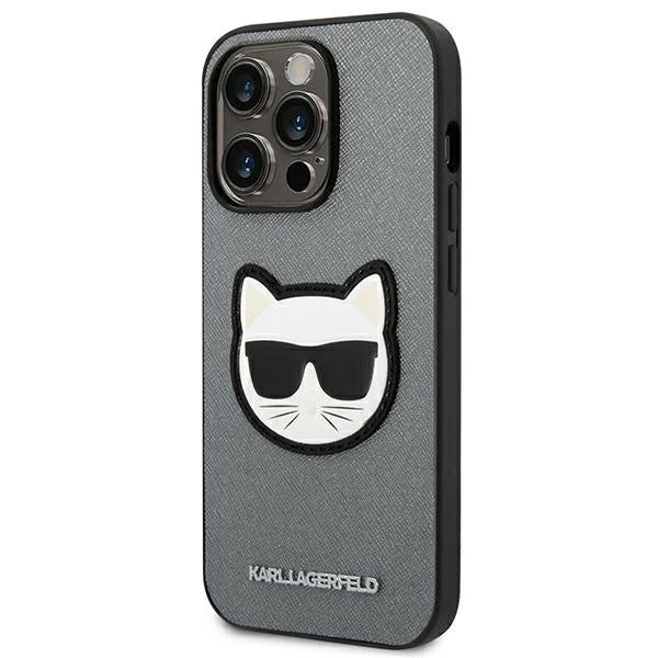 Karl Lagerfeld KLHCP14LSAPCHG iPhone 14 Pro 6,1" hardcase srebrny/silver Saffiano Choupette Head Patch_1