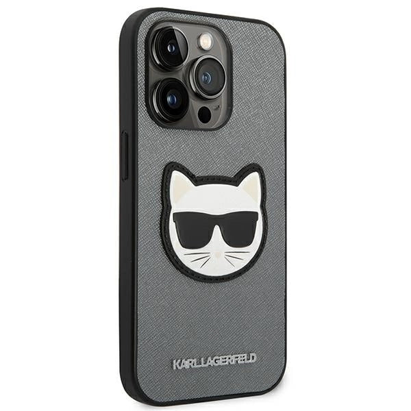 Karl Lagerfeld KLHCP14LSAPCHG iPhone 14 Pro 6,1" hardcase srebrny/silver Saffiano Choupette Head Patch_3