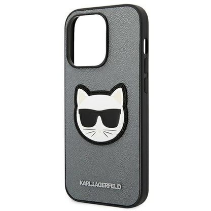 Karl Lagerfeld KLHCP14LSAPCHG iPhone 14 Pro 6,1" hardcase srebrny/silver Saffiano Choupette Head Patch_5