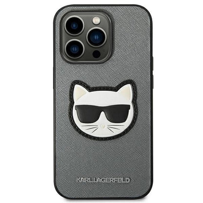 Karl Lagerfeld KLHCP14XSAPCHG iPhone 14 Pro Max 6,7" hardcase srebrny/silver Saffiano Choupette Head Patch_2