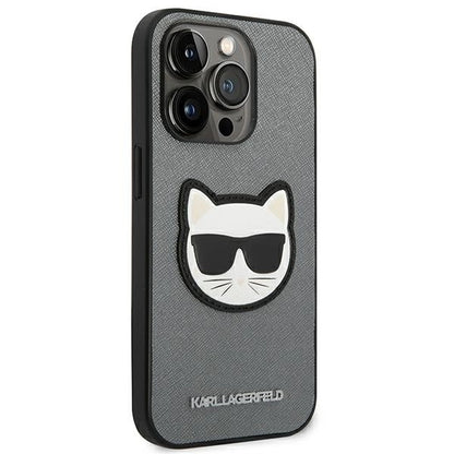 Karl Lagerfeld KLHCP14XSAPCHG iPhone 14 Pro Max 6,7" hardcase srebrny/silver Saffiano Choupette Head Patch_3