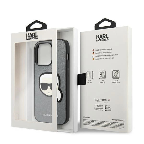 Karl Lagerfeld KLHCP14LSAPKHG iPhone 14 Pro 6,1" srebrny/silver hardcase Saffiano Karl`s Head Patch_7