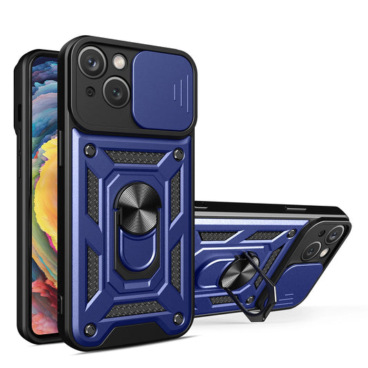 Hybrid Armor Camshield case for iPhone 14 armored case with camera cover blue_0