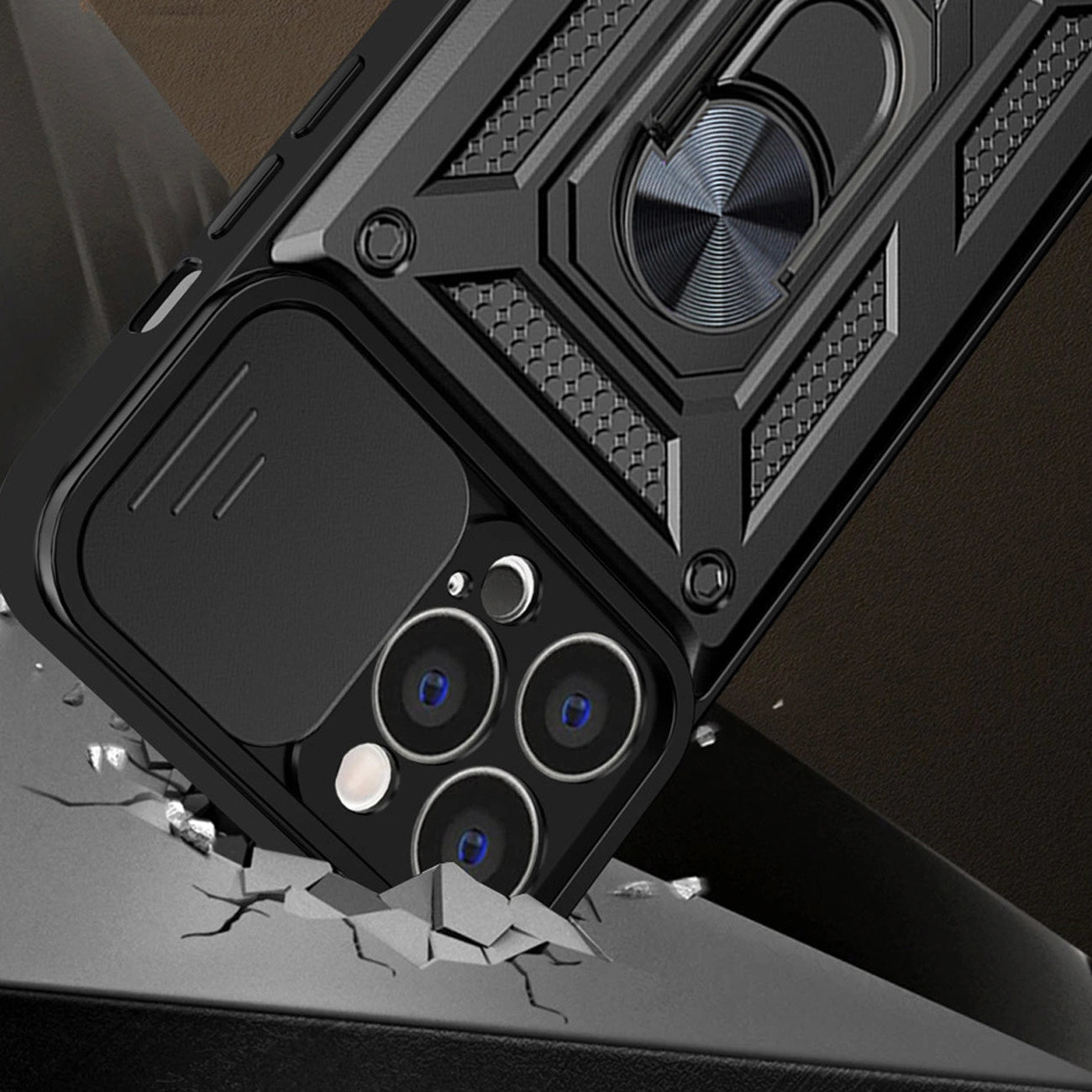 Hybrid Armor Camshield case for iPhone 14 armored case with camera cover blue_1