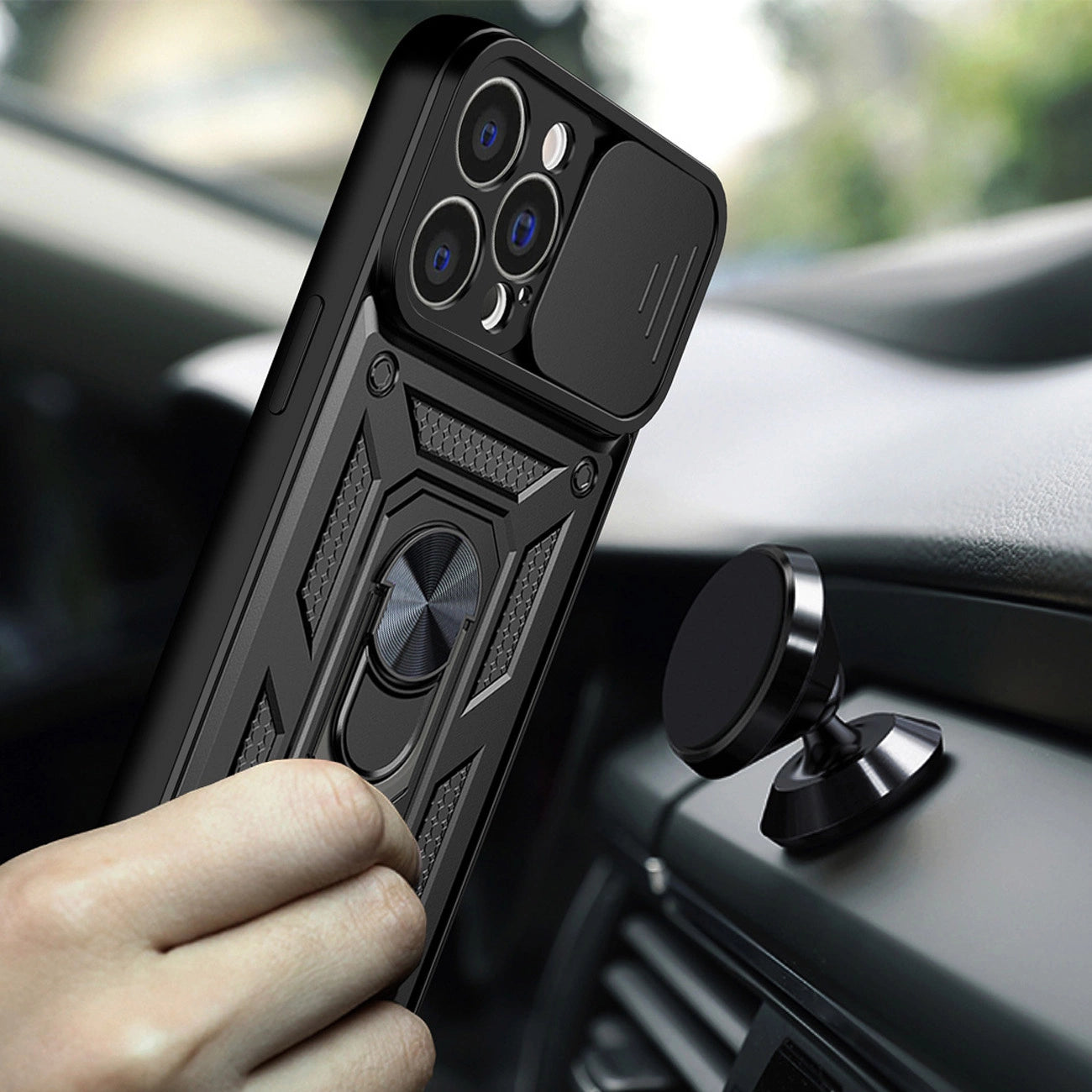 Hybrid Armor Camshield case for iPhone 14 armored case with camera cover blue_2