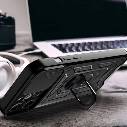 Hybrid Armor Camshield case for iPhone 14 Plus armored case with camera cover black_4