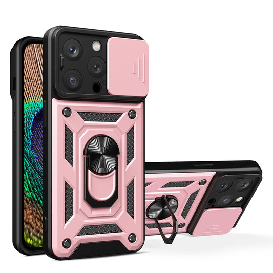 Hybrid Armor Camshield case for iPhone 14 Pro armored case with camera cover pink_0