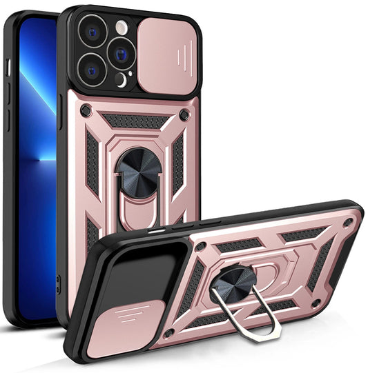 Hybrid Armor Camshield case for iPhone 13 Pro armored case with camera cover pink_0