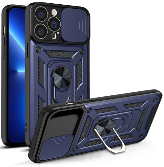 Hybrid Armor Camshield case for iPhone 13 Pro Max armored case with camera cover blue_0